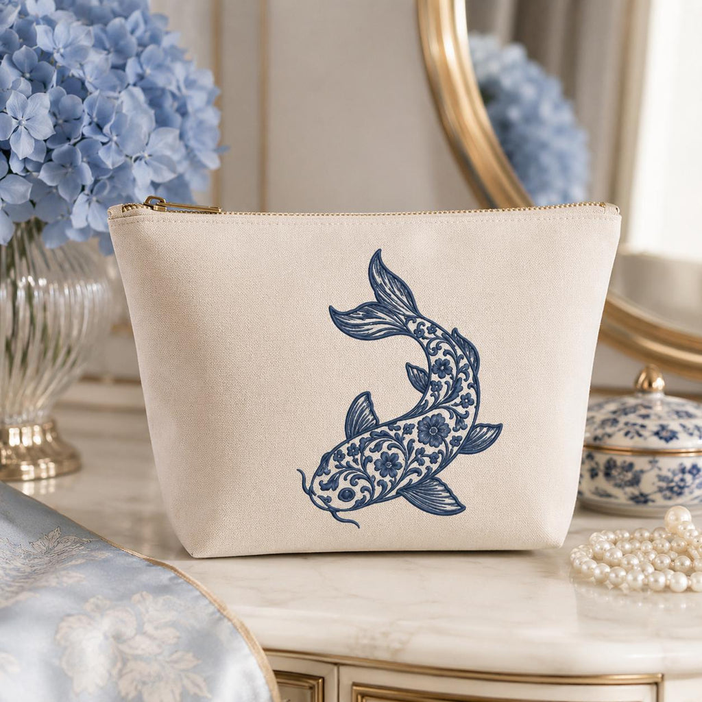 Chinoiserie Koi Fish Embroidery Design, Blue Floral Fish Machine Embroidery File, Asian Inspired Stitch Art, 5 sizes, Digital Download - image 7