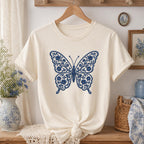 Chinoiserie Butterfly Embroidery Design, Blue Floral Butterfly Machine Embroidery File, Preppy Garden Stitch, 5 sizes, Digital Download - image 3