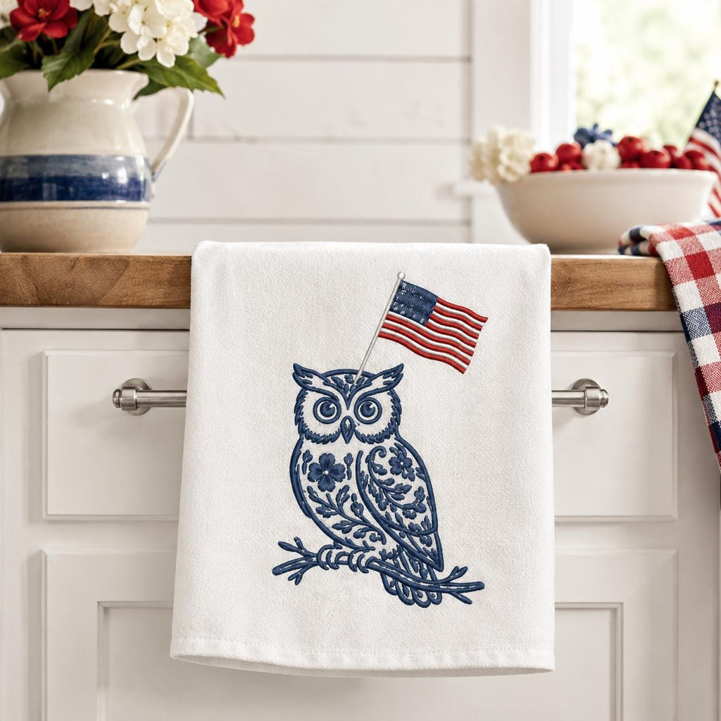 Chinoiserie Owl Embroidery Design with USA Flag, Patriotic Bird Machine Embroidery, 4th of July Animal Embroidery, 5 sizes, Digital Download - image 5