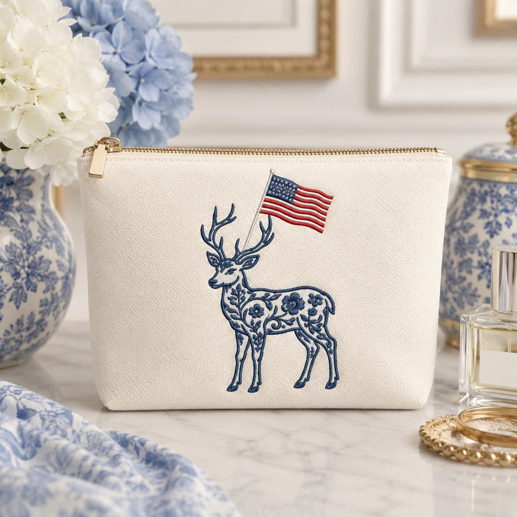 Chinoiserie Deer Embroidery Design with USA Flag, Patriotic Stag Machine Embroidery, 4th of July Woodland Animal, 5 sizes, Digital Download - image 7