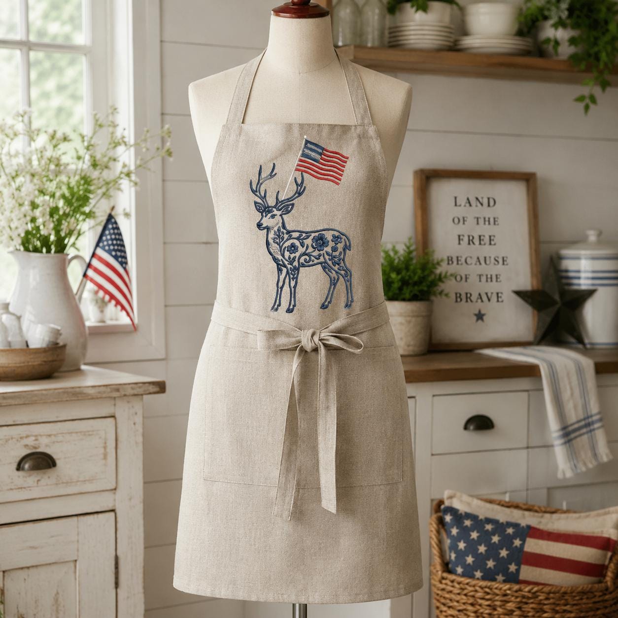 Chinoiserie Deer Embroidery Design with USA Flag, Patriotic Stag Machine Embroidery, 4th of July Woodland Animal, 5 sizes, Digital Download - image 6