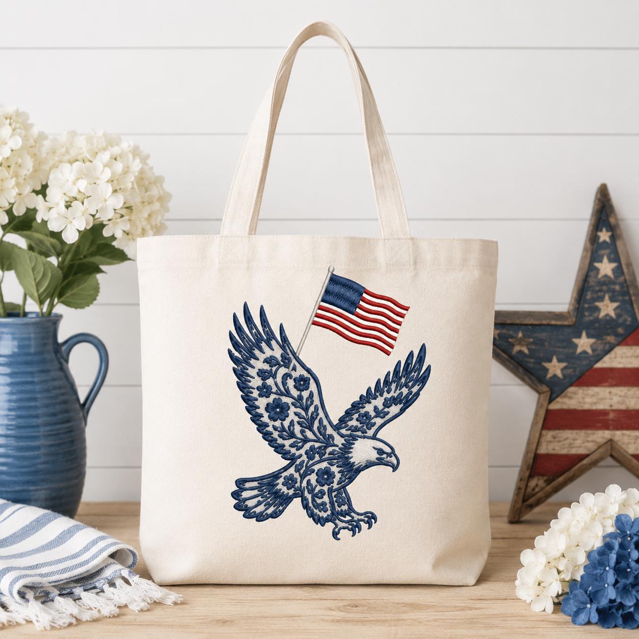 Chinoiserie Eagle Embroidery Design with USA Flag, Patriotic American Bird Machine Embroidery File, 4th of July, 5 sizes, Digital Download - image 4