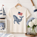 Chinoiserie Whale Embroidery Design with USA Flag, Patriotic Nautical Sea Life Machine Embroidery, 4th of July, 5 sizes, Digital Download - image 3