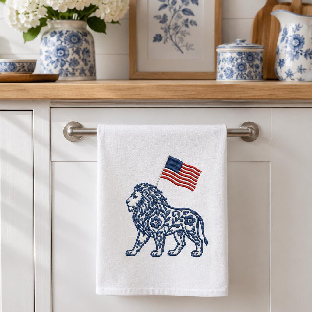 Chinoiserie Lion Embroidery Design with USA Flag, Patriotic Safari Animal Machine Embroidery File, 4th of July, 5 sizes, Digital Download - image 5