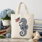 Chinoiserie Seahorse Embroidery Design with USA Flag, Patriotic Coastal Sea Life, 4th of July Machine Embroidery, 5 sizes, Digital Download - image 4