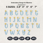 Star Monogram Alphabet Embroidery Design, Blue Initial Letters A-Z, Baby Name Machine Embroidery Font, 5 sizes, Digital Download