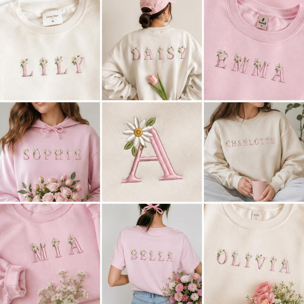 Daisy Monogram Alphabet Embroidery Design, Pink Floral Letters A-Z, Girls Name Machine Embroidery Font, 5 sizes, Digital Download - image 3