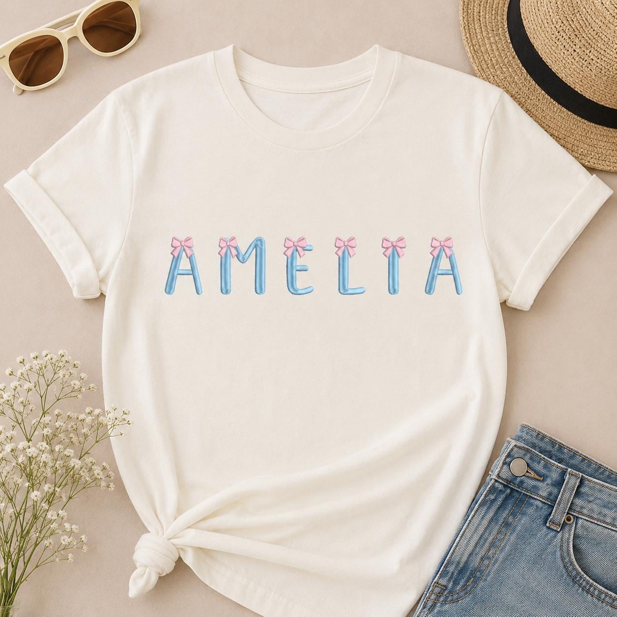 Bow Monogram Alphabet Embroidery Design, Blue Pink Coquette Letters A-Z, Name Machine Embroidery Font, 5 sizes, Digital Download - image 7
