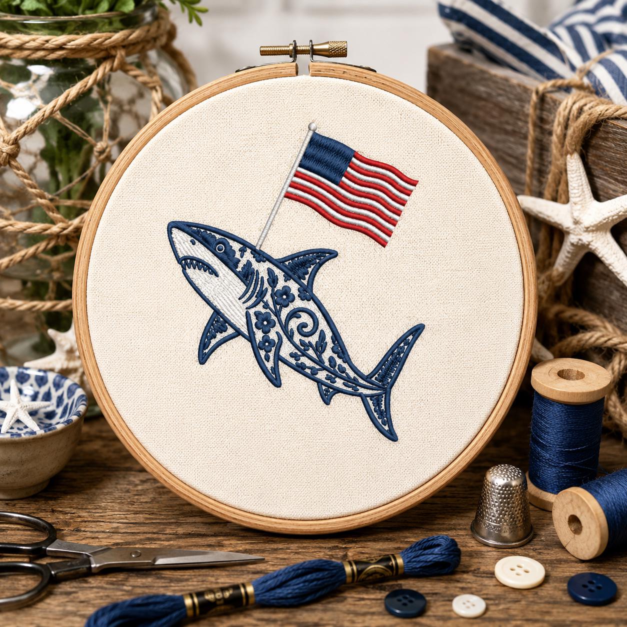 Chinoiserie Patriotic Animal Embroidery Bundle, Crab Lion Shark Pelican Heron USA Flag Machine File, 5 Sizes, Digital Instant Download - image 9