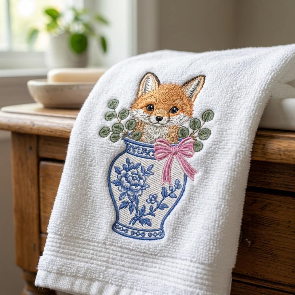 Fox Chinoiserie Vase Embroidery Design, Cute Woodland Animal Machine File, 5 Sizes, Digital Download - image 5