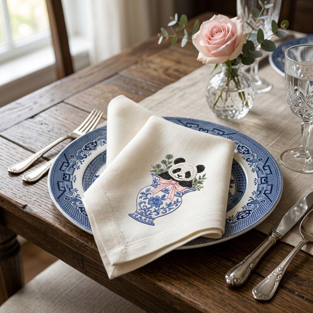 Panda Chinoiserie Vase Embroidery Design, Cute Baby Panda Machine File, 5 Sizes, Digital Download - image 3