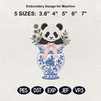 Panda Chinoiserie Vase Embroidery Design, Cute Baby Panda Machine File, 5 Sizes, Digital Download