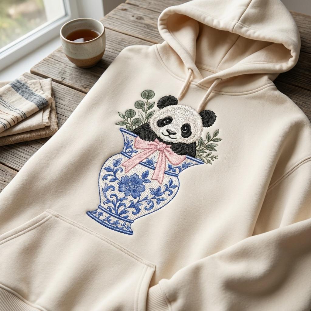 Panda Chinoiserie Vase Embroidery Design, Cute Baby Panda Machine File, 5 Sizes, Digital Download - image 7