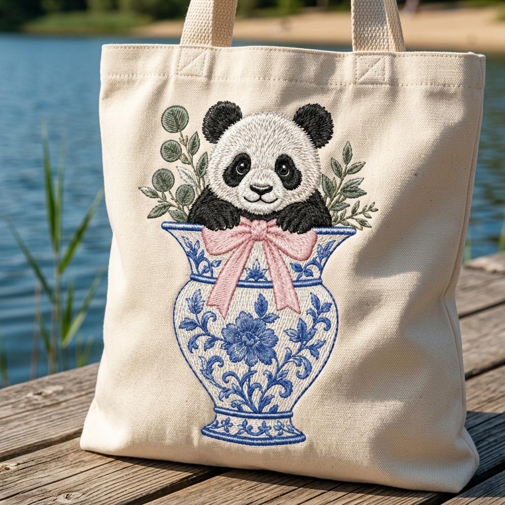 Panda Chinoiserie Vase Embroidery Design, Cute Baby Panda Machine File, 5 Sizes, Digital Download - image 5