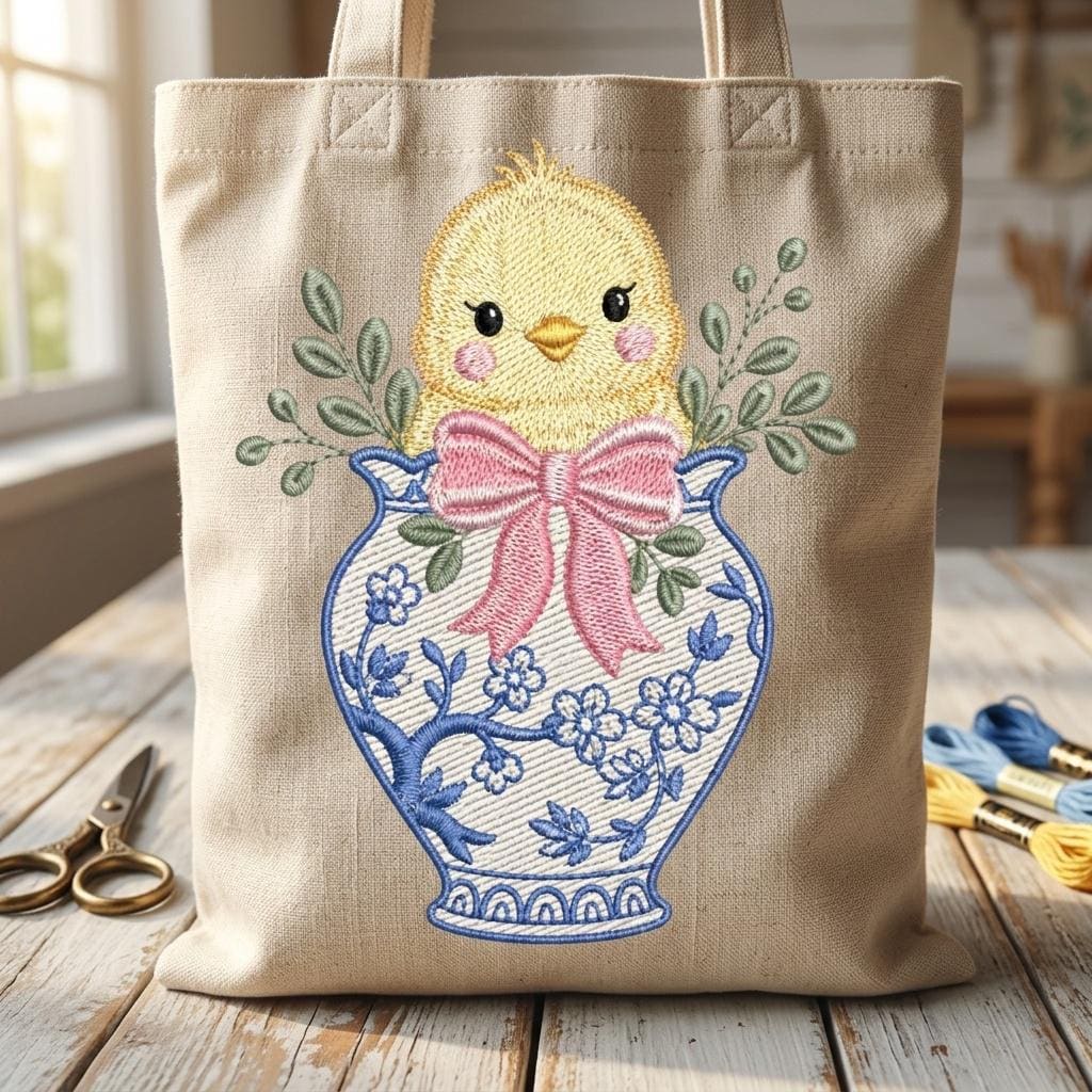 Chick Chinoiserie Vase Embroidery Design, Easter Baby Chick Machine File, 5 Sizes, Digital Download - image 6