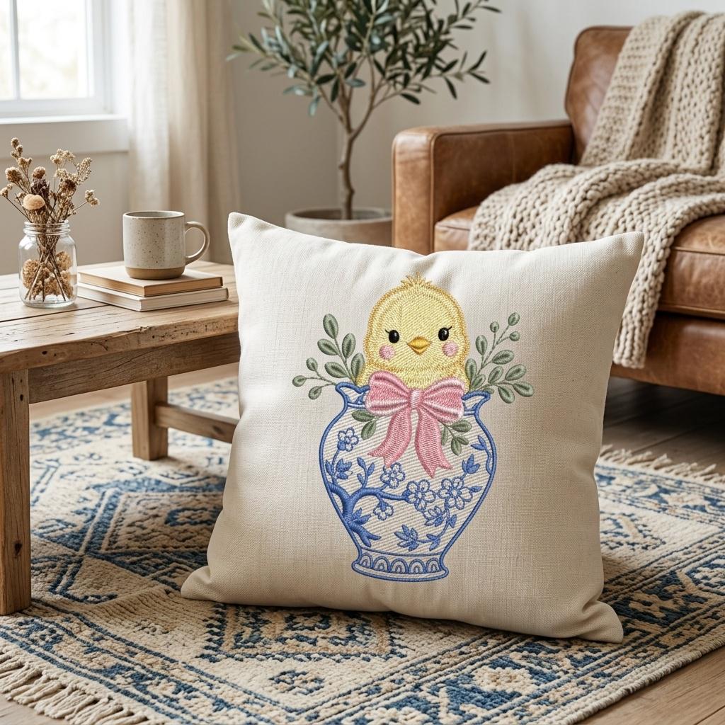 Chick Chinoiserie Vase Embroidery Design, Easter Baby Chick Machine File, 5 Sizes, Digital Download - image 5