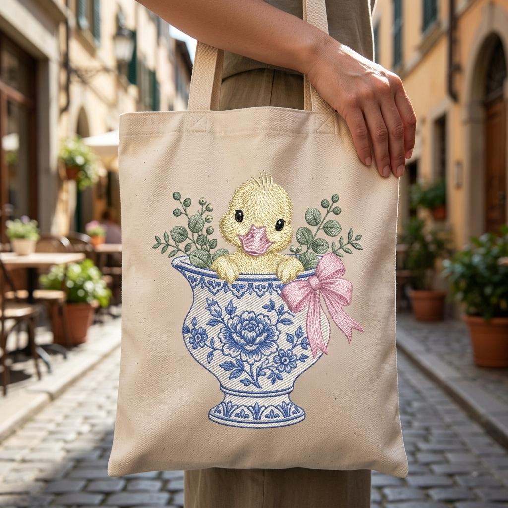 Duckling Chinoiserie Vase Embroidery Design, Cute Baby Duck Machine File, 5 Sizes, Digital Download - image 6