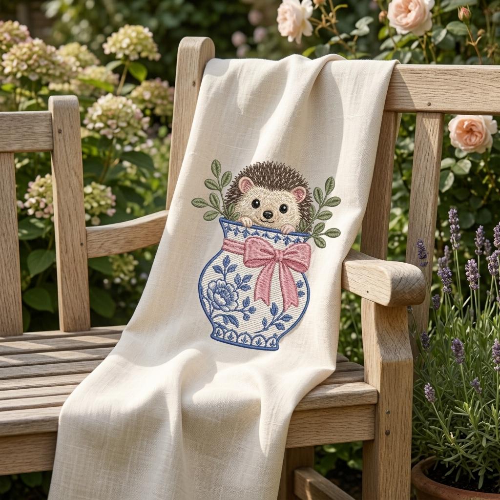 Hedgehog Chinoiserie Vase Embroidery Design, Cute Woodland Machine File, 5 Sizes, Digital Download - image 7