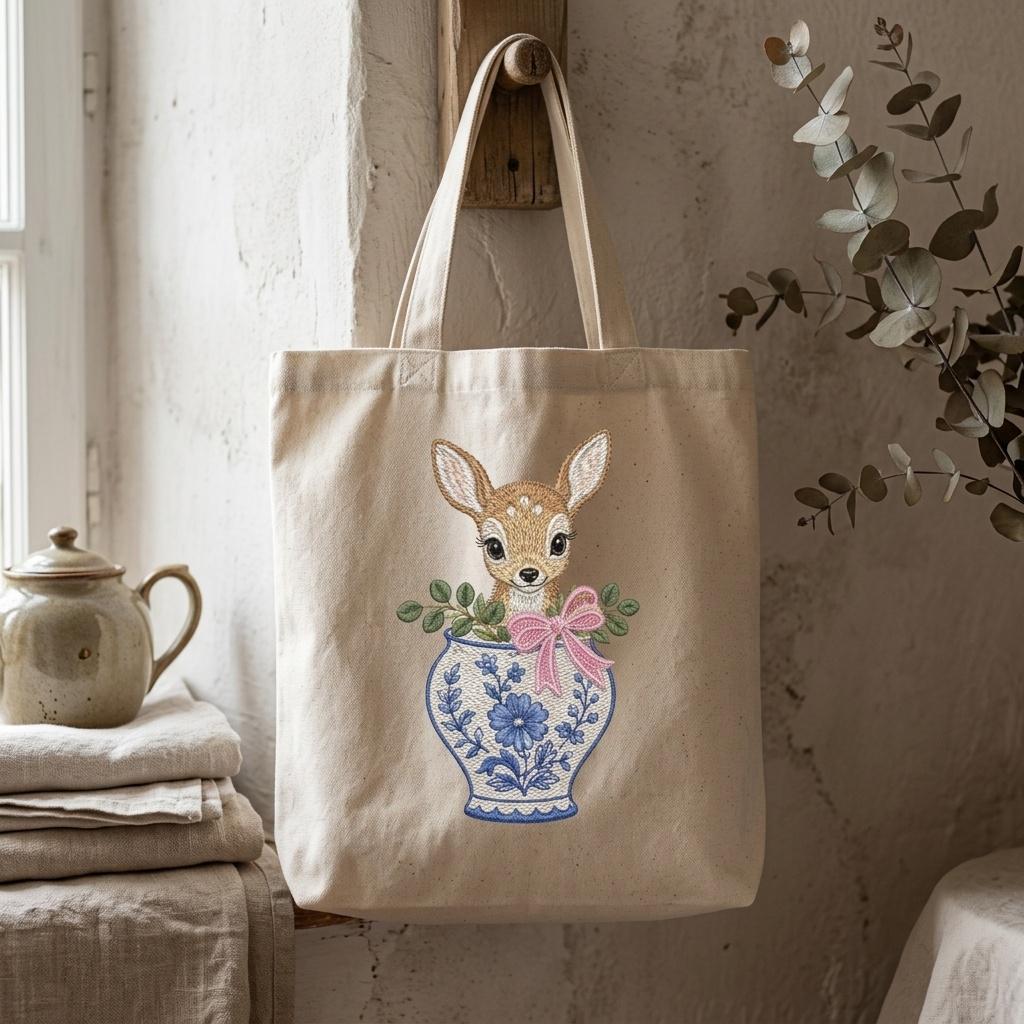 Fawn Chinoiserie Vase Embroidery Design, Cute Deer Woodland Machine File, 5 Sizes, Digital Download - image 6