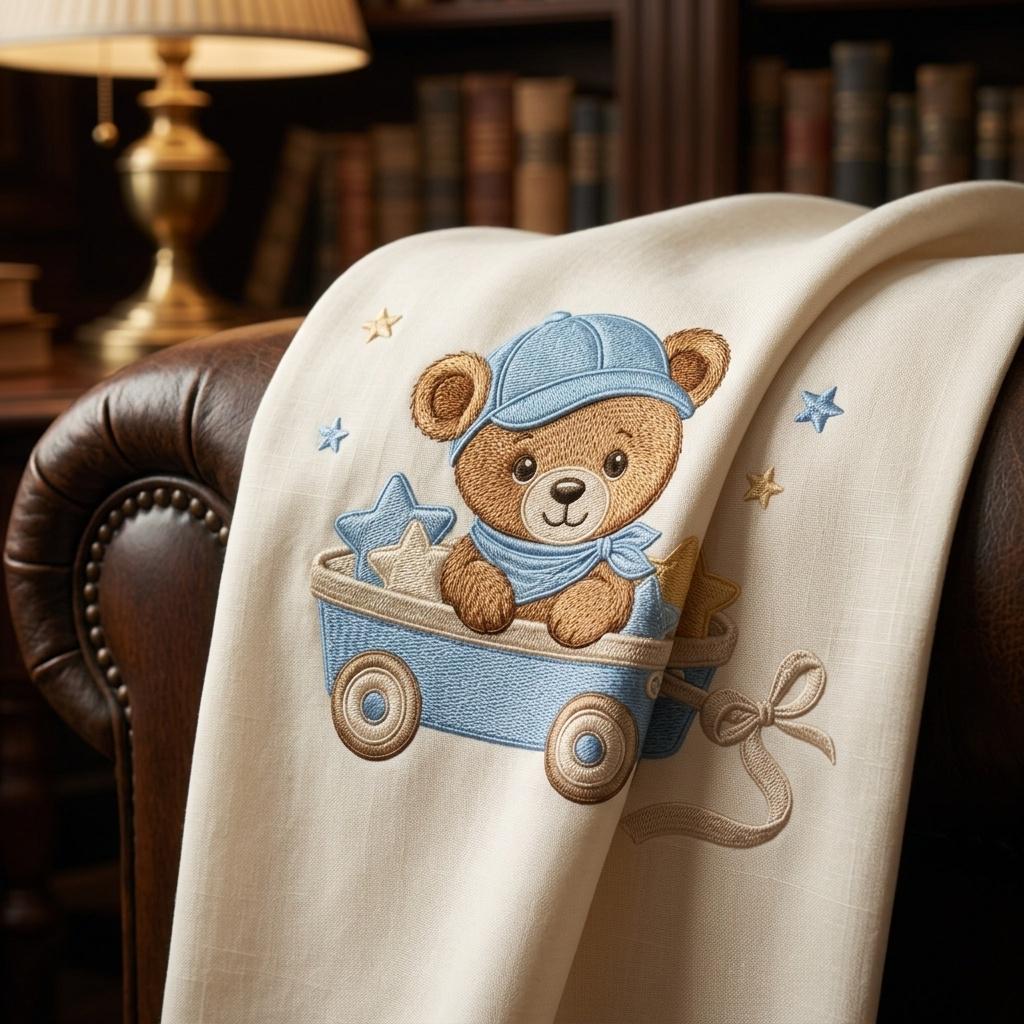 Teddy Bear Wagon Embroidery Design, Cute Baby Boy Bear Cart Machine Embroidery File, Nursery Pattern, 5 sizes, Digital Download - image 7