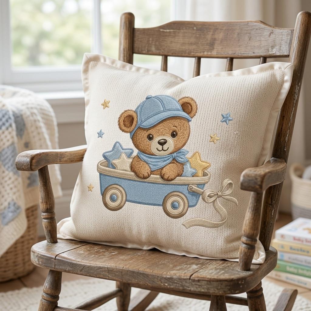 Teddy Bear Wagon Embroidery Design, Cute Baby Boy Bear Cart Machine Embroidery File, Nursery Pattern, 5 sizes, Digital Download - image 5