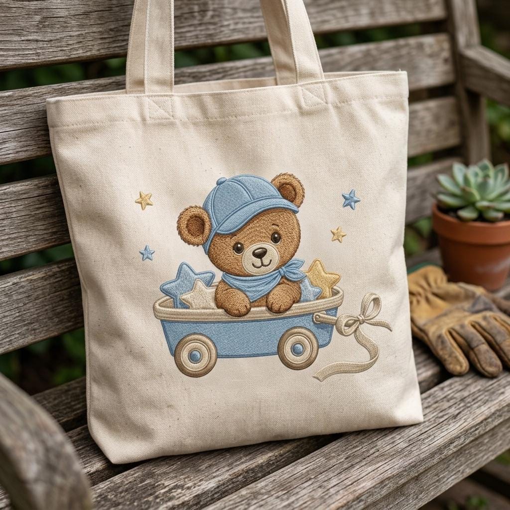 Teddy Bear Wagon Embroidery Design, Cute Baby Boy Bear Cart Machine Embroidery File, Nursery Pattern, 5 sizes, Digital Download - image 6