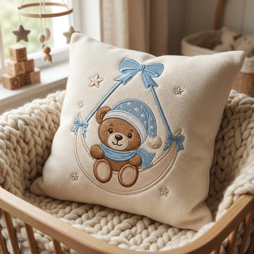 Sleeping Teddy Bear Moon Embroidery Design, Baby Boy Nursery Machine Embroidery File, Cute Bear Pattern, 5 sizes, Digital Download - image 5