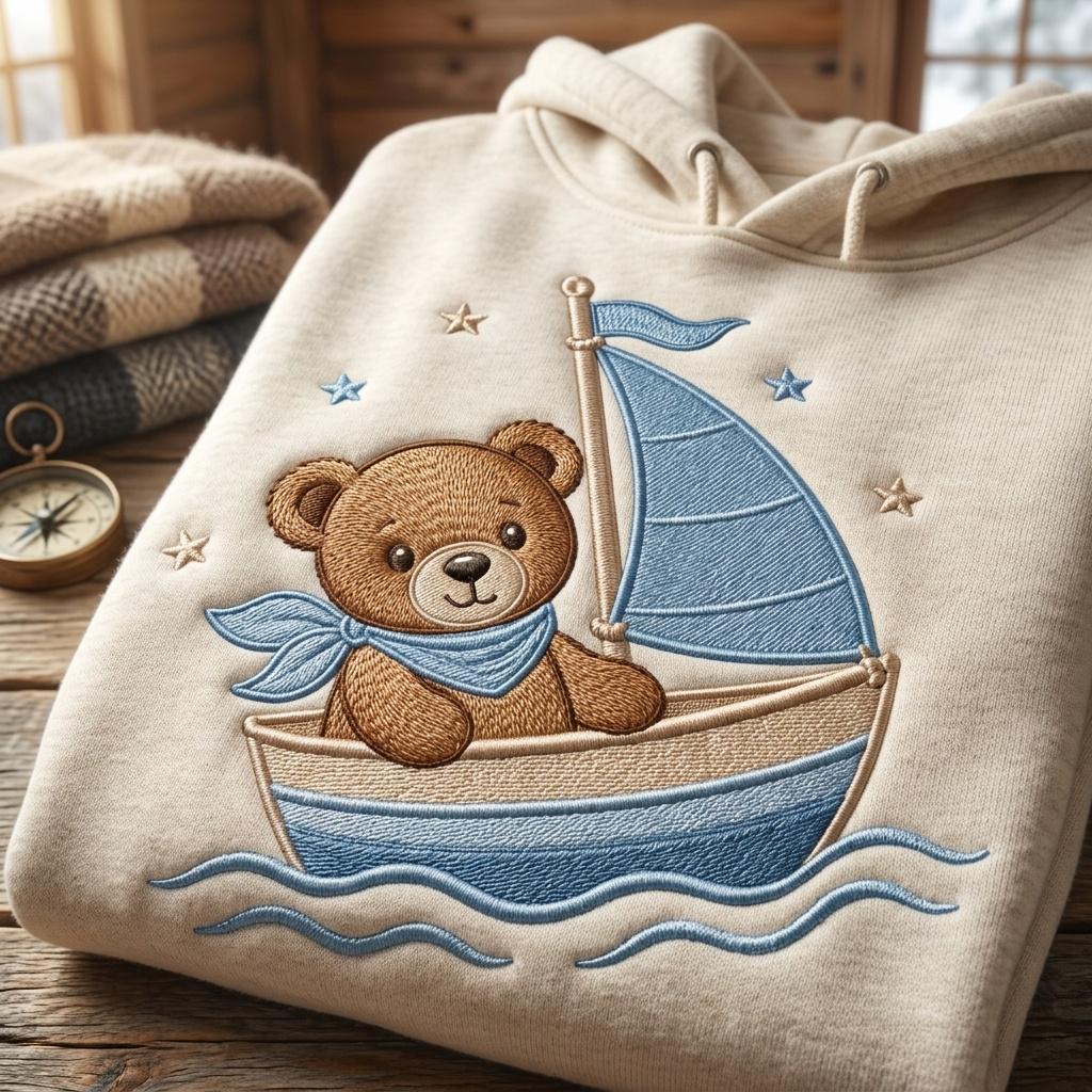 Teddy Bear Sailboat Embroidery Design, Nautical Baby Boy Machine Embroidery File, Nursery Pattern, 5 sizes, Digital Download - image 3