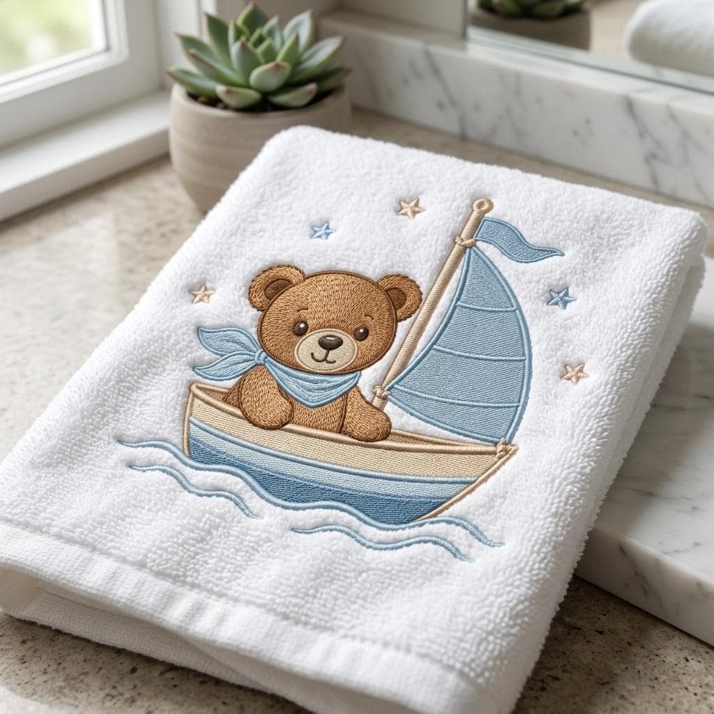 Teddy Bear Sailboat Embroidery Design, Nautical Baby Boy Machine Embroidery File, Nursery Pattern, 5 sizes, Digital Download - image 5