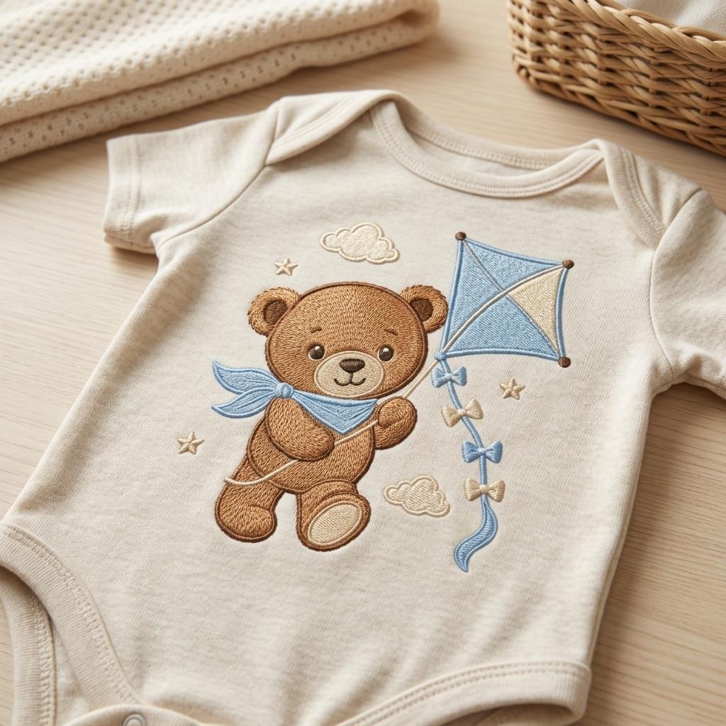 Teddy Bear Kite Embroidery Design, Cute Baby Boy Bear Machine Embroidery File, Nursery Pattern, 5 sizes, Digital Download - image 4