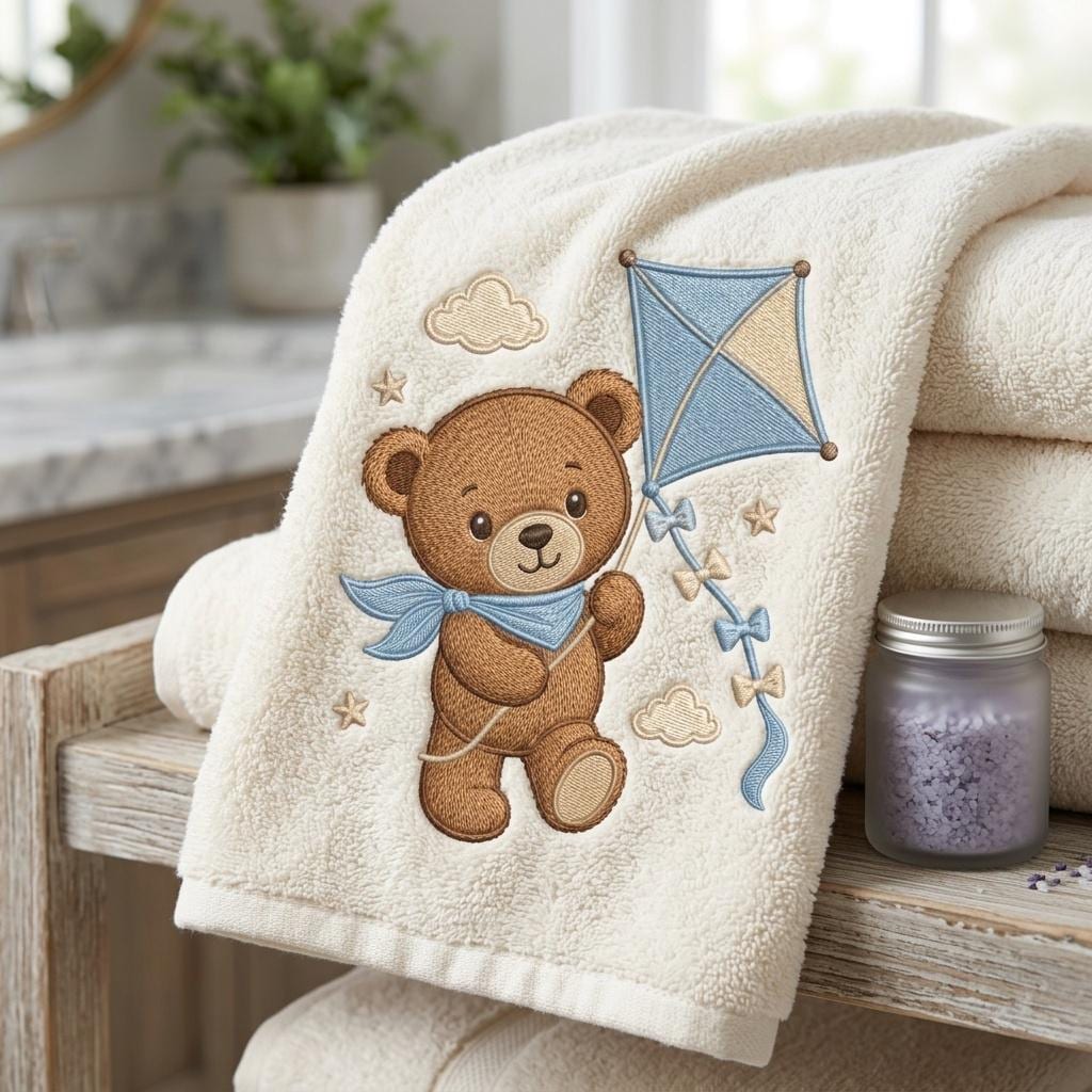 Teddy Bear Kite Embroidery Design, Cute Baby Boy Bear Machine Embroidery File, Nursery Pattern, 5 sizes, Digital Download - image 5