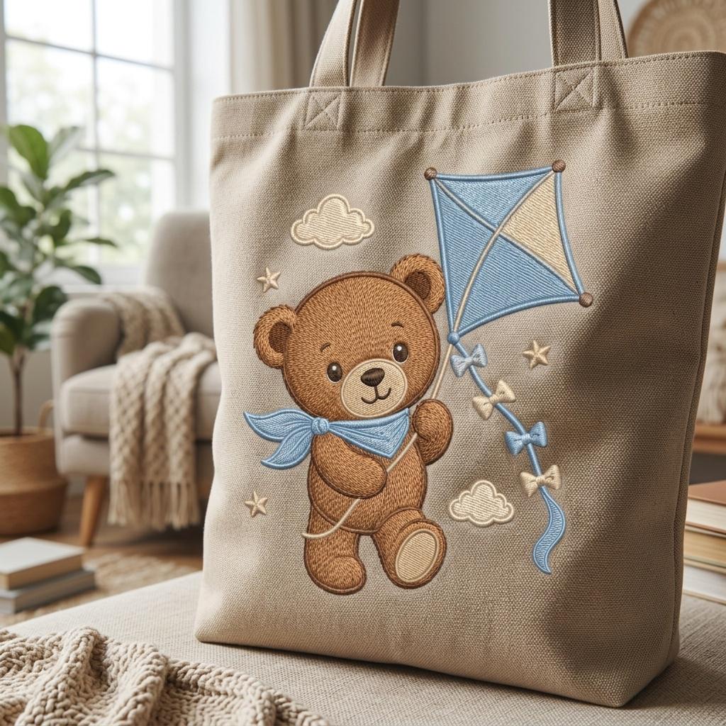 Teddy Bear Kite Embroidery Design, Cute Baby Boy Bear Machine Embroidery File, Nursery Pattern, 5 sizes, Digital Download - image 7