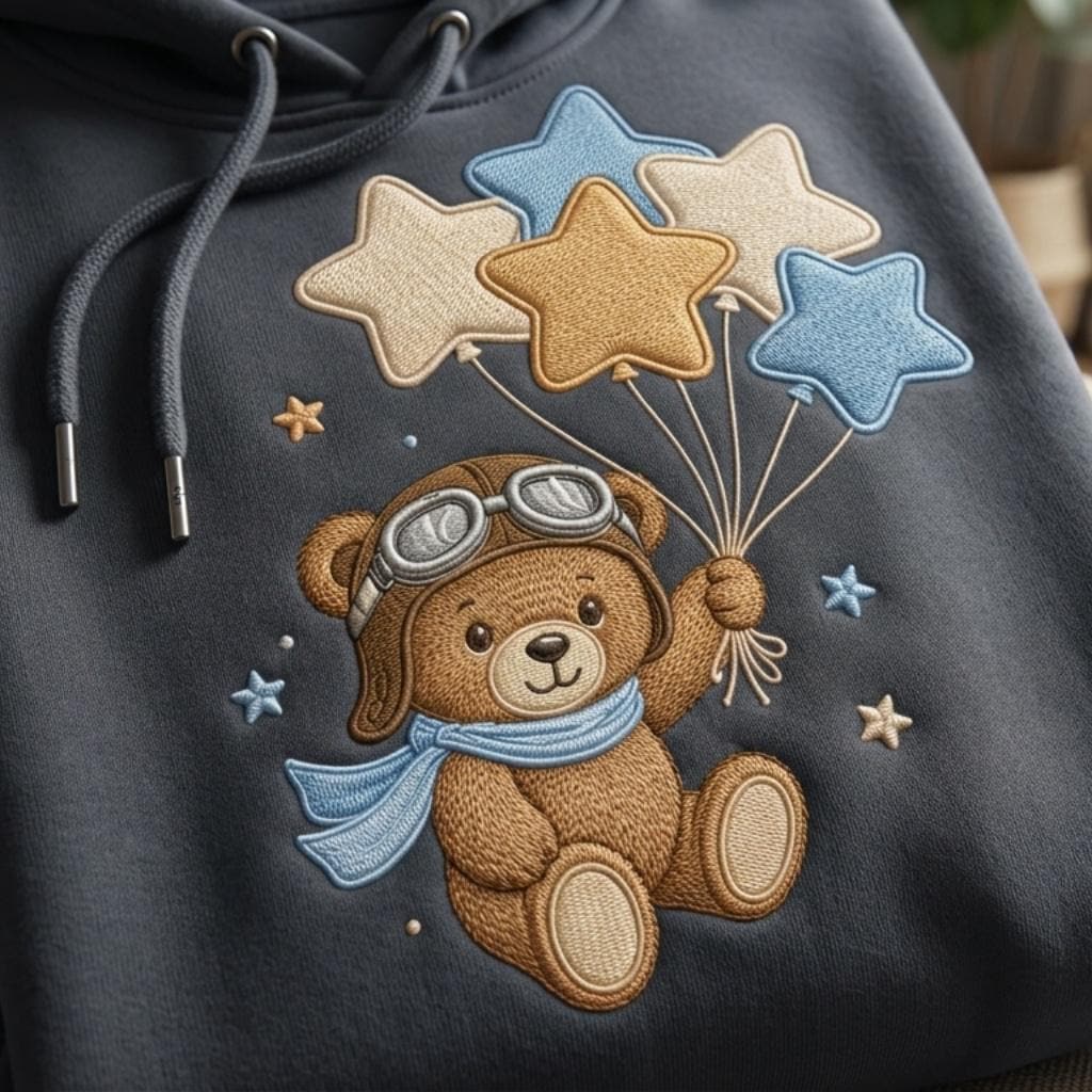 Teddy Bear Balloon Embroidery Design, Star Balloon Baby Boy Machine Embroidery File, Nursery Pattern, 5 sizes, Digital Download - image 3