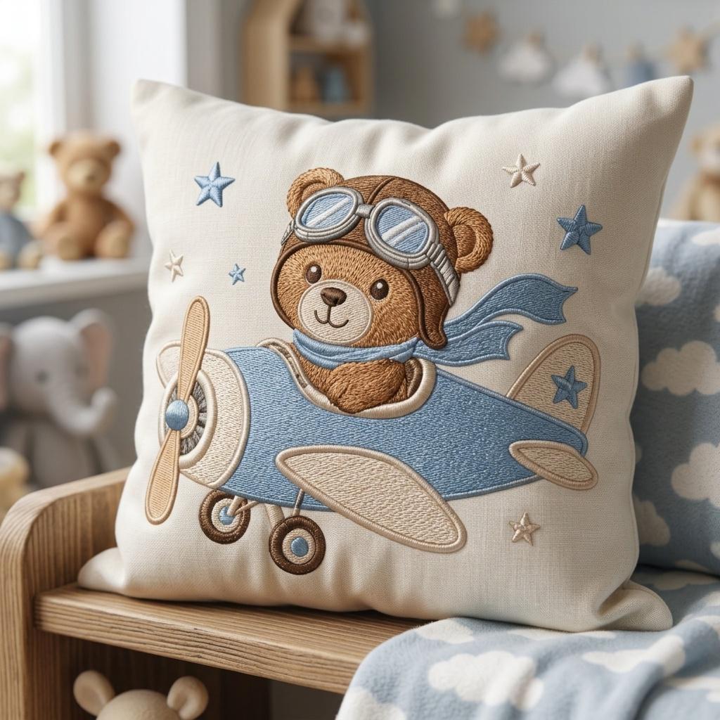 Aviator Teddy Bear Airplane Embroidery Design, Baby Boy Pilot Machine Embroidery File, Nursery Pattern, 5 sizes, Digital Download - image 6