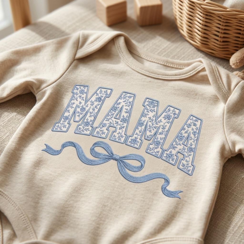 Blue Floral Mama Embroidery Design, Toile Mom Bow Machine Embroidery File, Mother’s Day Pattern, 5 sizes, Digital Download - image 4