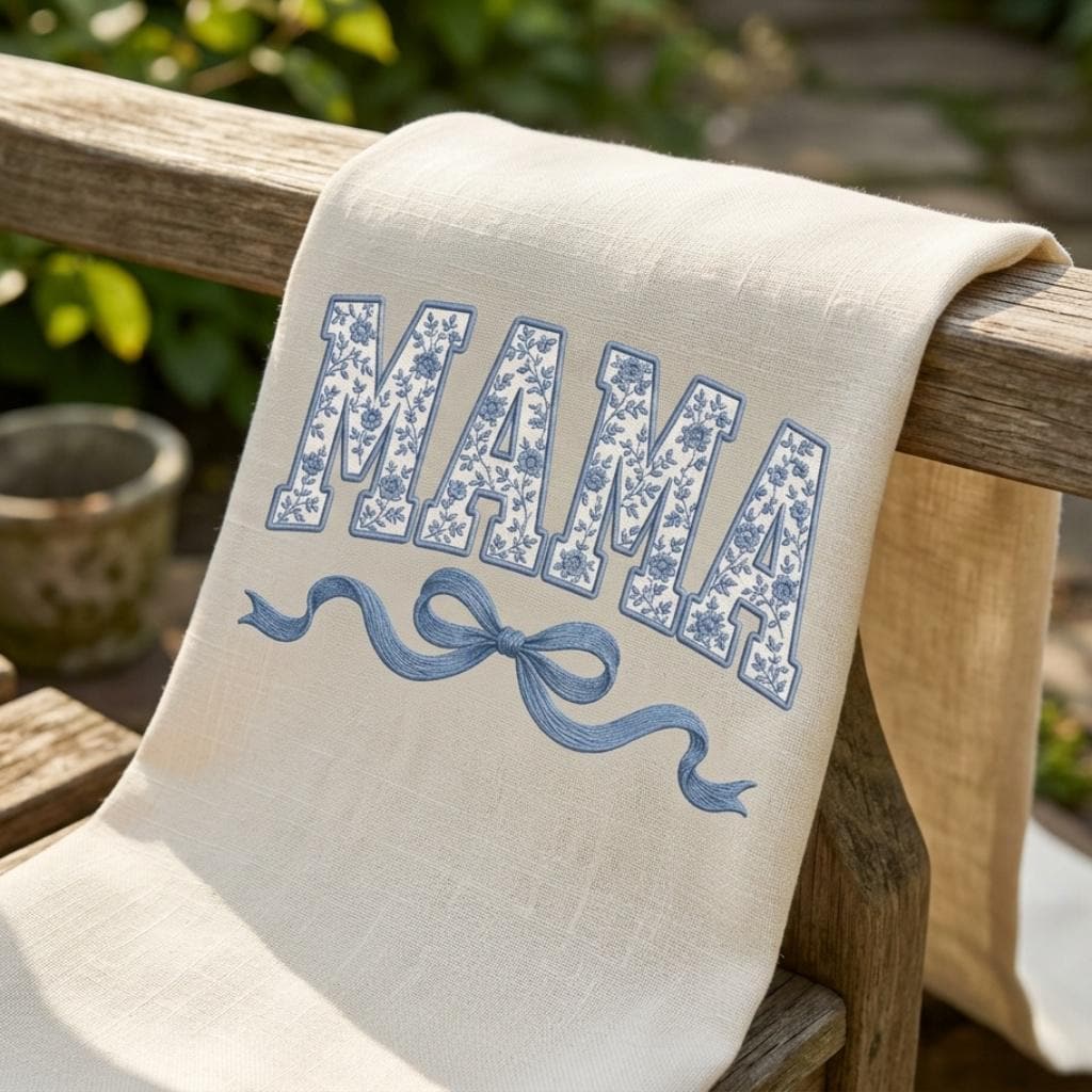 Blue Floral Mama Embroidery Design, Toile Mom Bow Machine Embroidery File, Mother’s Day Pattern, 5 sizes, Digital Download - image 7
