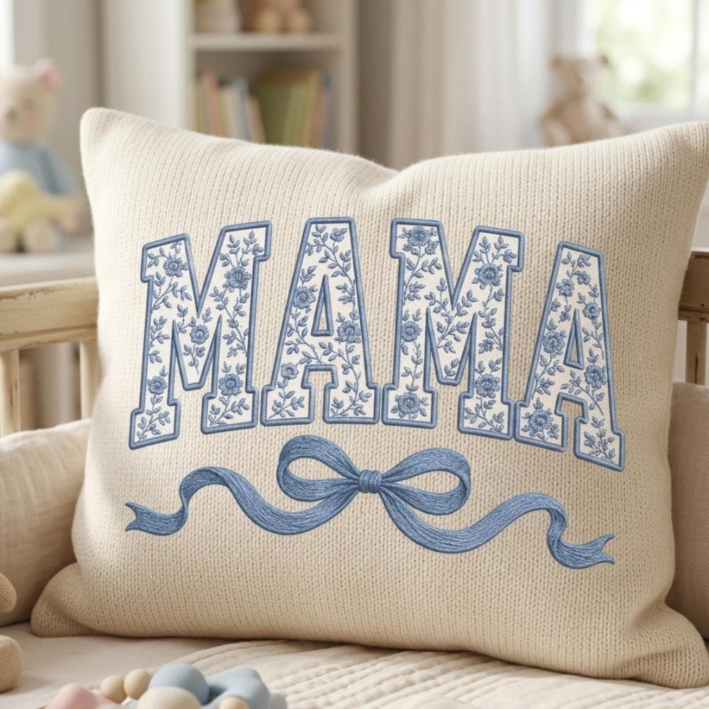 Blue Floral Mama Embroidery Design, Toile Mom Bow Machine Embroidery File, Mother’s Day Pattern, 5 sizes, Digital Download - image 6