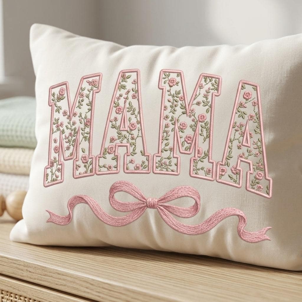 Pink Floral Mama Embroidery Design, Coquette Bow Mom Machine Embroidery File, Mother’s Day Pattern, 5 sizes, Digital Download - image 6