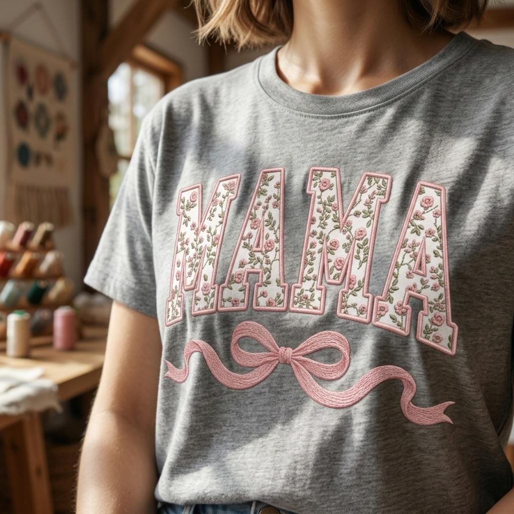 Pink Floral Mama Embroidery Design, Coquette Bow Mom Machine Embroidery File, Mother’s Day Pattern, 5 sizes, Digital Download - image 3