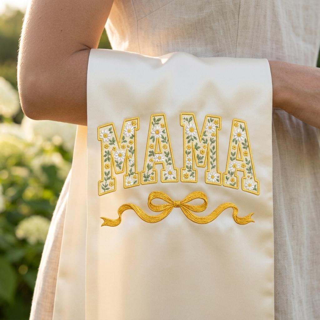 Daisy Mama Embroidery Design, Yellow Floral Mom Bow Machine Embroidery File, Spring Mom Pattern, 5 sizes, Digital Download - image 7