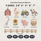 Farm Animals Embroidery Bundle, Barn Chicken Cow Pig Tractor Sunflower Machine Embroidery File, 5 Sizes, Digital Instant Download