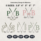 Golf Monogram Embroidery Design, Pickleball Style Initial Machine Embroidery File, Preppy Sports, 5 Sizes, Digital Instant Download