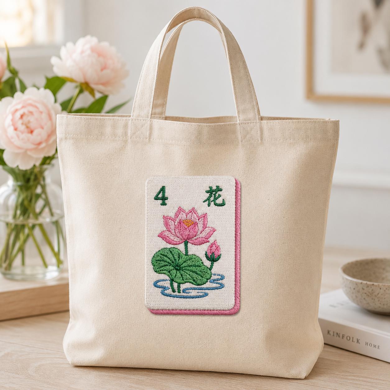 Mahjong Flower Tiles Embroidery Design Bundle, Floral Mahjong Machine Embroidery, Cocktail Napkin Stitch Design, 5 sizes, Digital Download - image 3