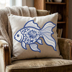 Chinoiserie Goldfish Embroidery Design, Blue Floral Fish Machine Embroidery File, Coastal Koi Stitch Pattern, 5 sizes, Digital Download - image 5