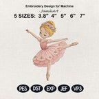Pink Ballerina Embroidery Design, Floral Ballet Girl Machine Embroidery Pattern, Dance Princess Artwork, 5 sizes, Digital Download