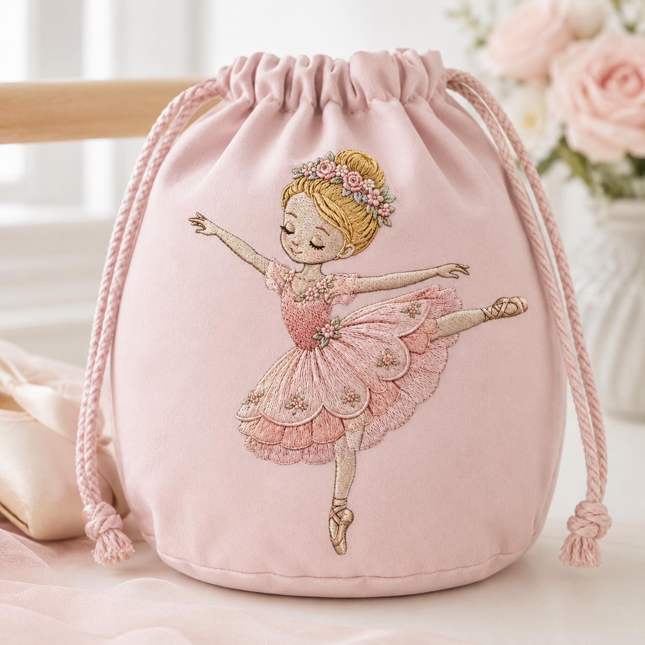 Pink Ballerina Embroidery Design, Floral Ballet Girl Machine Embroidery Pattern, Dance Princess Artwork, 5 sizes, Digital Download - image 6