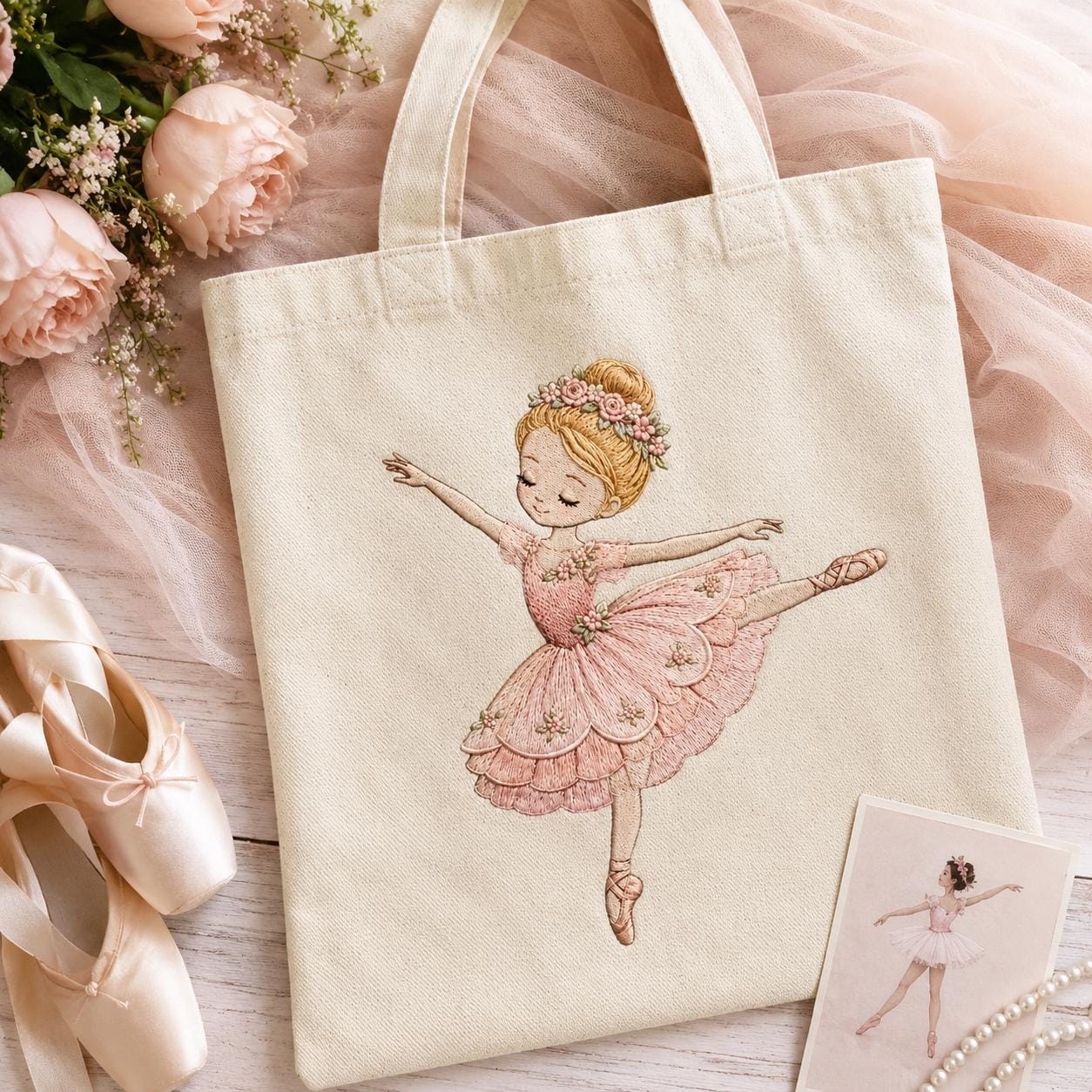 Pink Ballerina Embroidery Design, Floral Ballet Girl Machine Embroidery Pattern, Dance Princess Artwork, 5 sizes, Digital Download - image 4