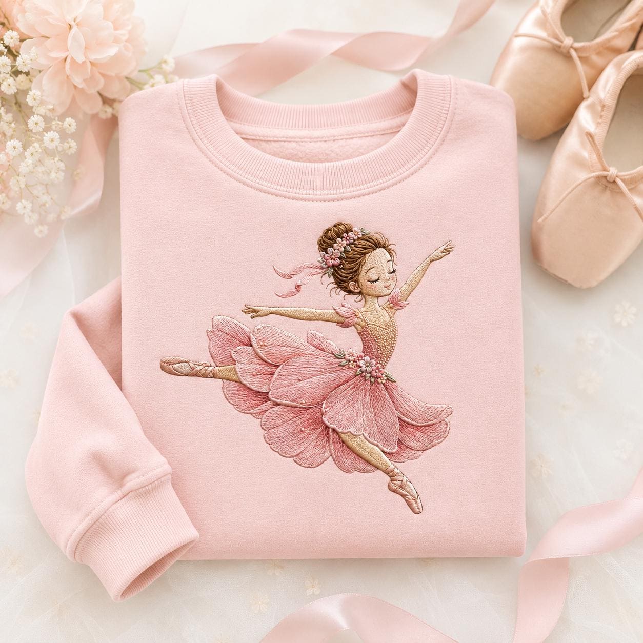 Floral Ballet Dancer Embroidery Design, Pink Ballerina Princess Dance Machine Embroidery Pattern, 5 sizes, Digital Download - image 3