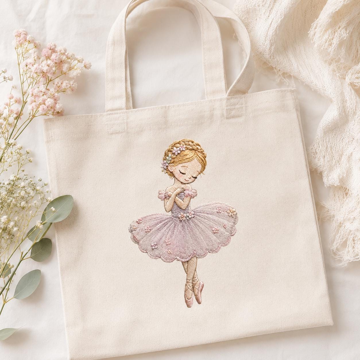 Cute Ballerina Girl Embroidery Design, Pink Tutu Ballet Dancer With Flowers Machine Pattern, 5 sizes, Digital Download - image 6