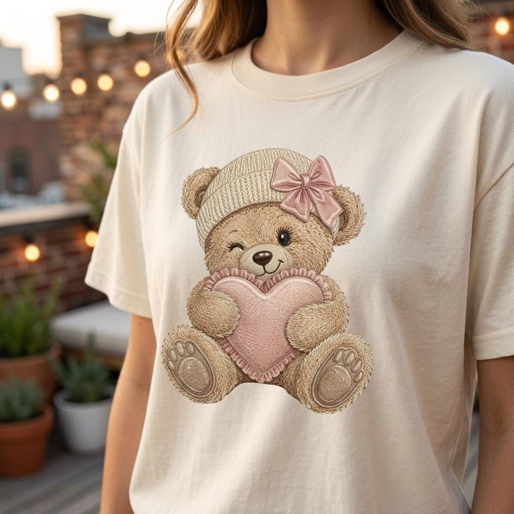 Teddy Bear Heart Embroidery Design, Pink Bow Bear Machine Embroidery File, Valentine Nursery PES DST EXP, 5 sizes, Digital Download - image 4